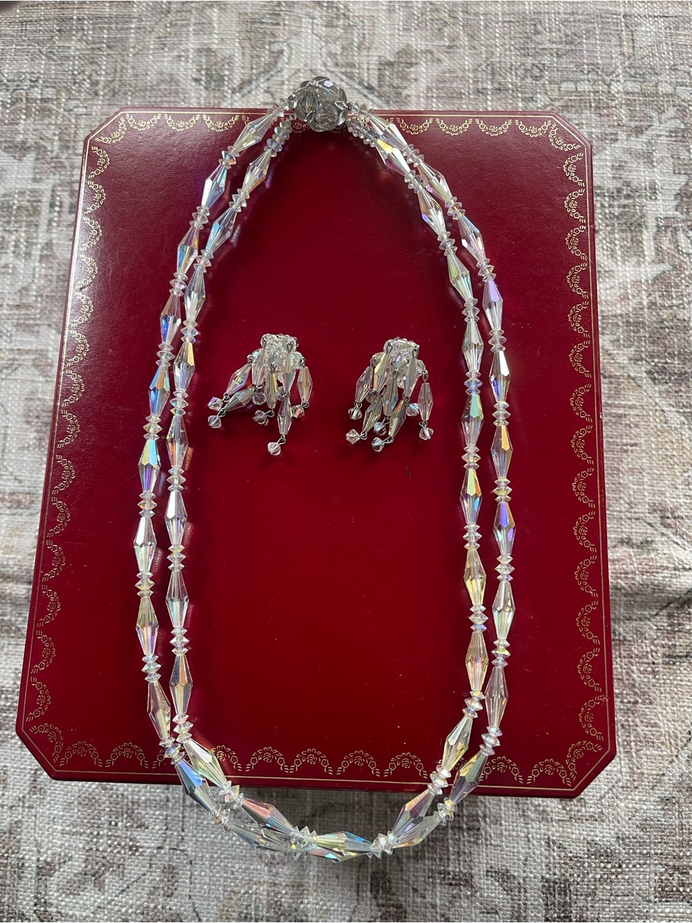 Sherman Fairycore Ethereal Iridescent Crystal Bead Vintage Necklace & Earrings